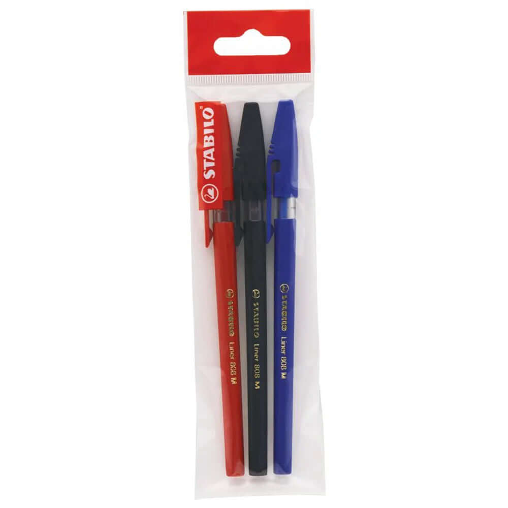 Pix fara mecanism Stabilo liner, M, 0.45 mm, 3 culori/blister eco, albastru, negru, rosu Pix fara mecanism Stabilo liner, M, 0.45 mm, 3 culori/blister eco, albastru, negru, rosu